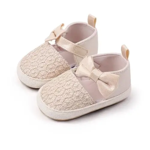 Antheron Baby Girls Mary Jane Flats Soft Sole Infant Moccasins Floral Sparkly Toddler Princess Dress Shoes - 5