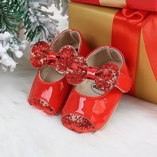 Antheron Baby Girls Mary Jane Flats Soft Sole Infant Moccasins Floral Sparkly Toddler Princess Dress Shoes - ANTHERON (1)