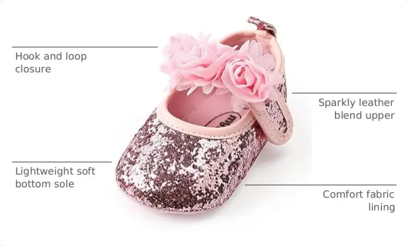 Antheron Baby Girls Mary Jane Flats Soft Sole Infant Moccasins Floral Sparkly Toddler Princess Dress Shoes - 3