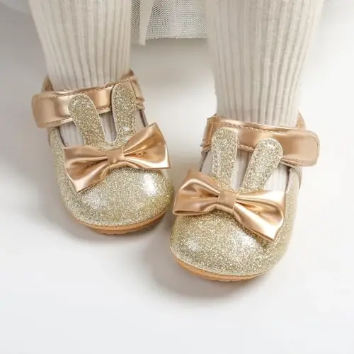 Antheron Baby Girls Mary Jane Flats Soft Sole Infant Moccasins Floral Sparkly Toddler Princess Dress Shoes - ANTHERON (1)