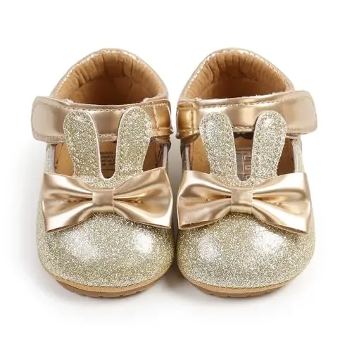 Antheron Baby Girls Mary Jane Flats Soft Sole Infant Moccasins Floral Sparkly Toddler Princess Dress Shoes - 3