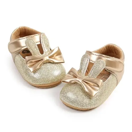 Antheron Baby Girls Mary Jane Flats Soft Sole Infant Moccasins Floral Sparkly Toddler Princess Dress Shoes - 5