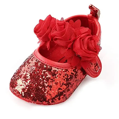 Antheron Baby Girls Mary Jane Flats Soft Sole Infant Moccasins Floral Sparkly Toddler Princess Dress Shoes - 1