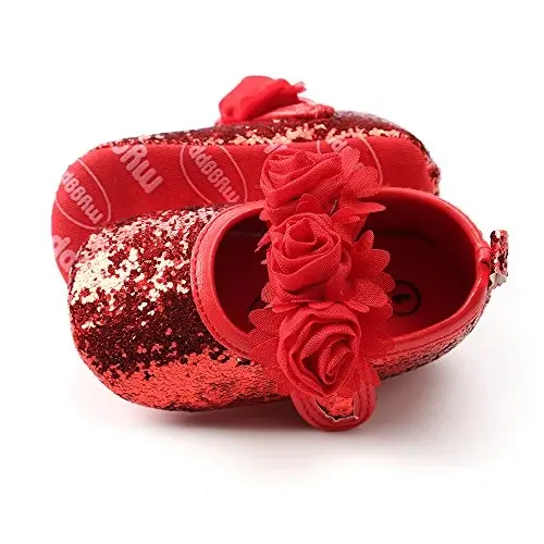 Antheron Baby Girls Mary Jane Flats Soft Sole Infant Moccasins Floral Sparkly Toddler Princess Dress Shoes - 5