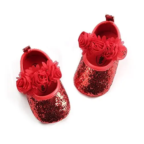Antheron Baby Girls Mary Jane Flats Soft Sole Infant Moccasins Floral Sparkly Toddler Princess Dress Shoes - 6