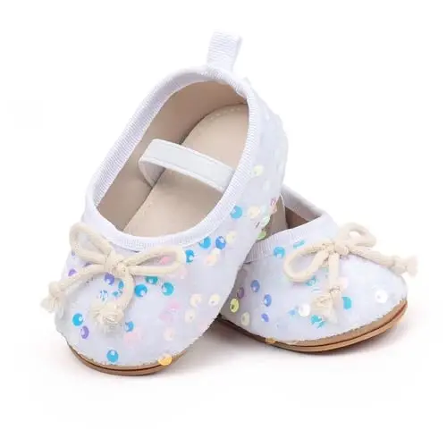 Antheron Baby Girls Mary Jane Flats Soft Sole Infant Moccasins Floral Sparkly Toddler Princess Dress Shoes - 1