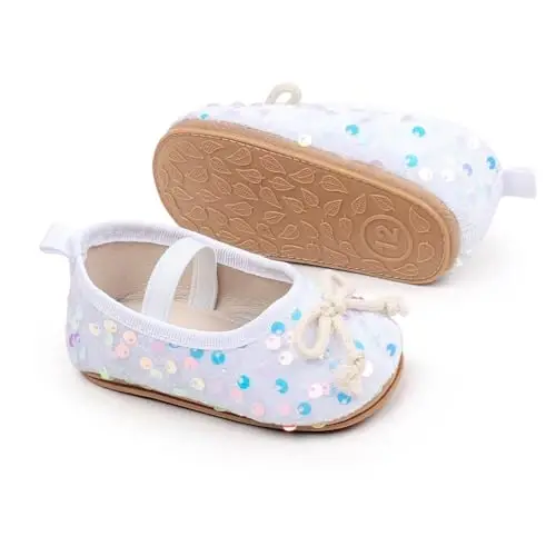 Antheron Baby Girls Mary Jane Flats Soft Sole Infant Moccasins Floral Sparkly Toddler Princess Dress Shoes - 3
