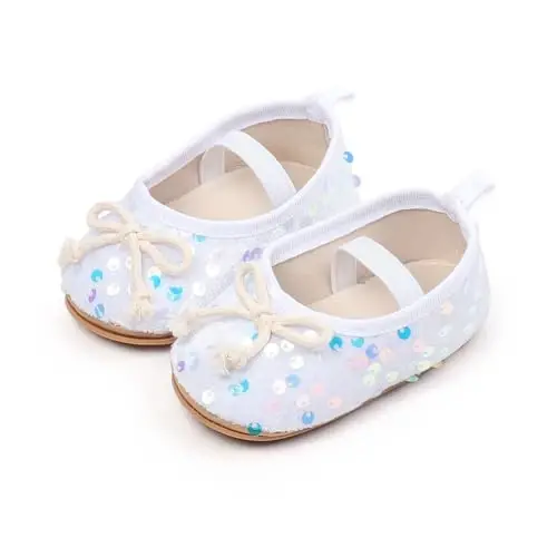 Antheron Baby Girls Mary Jane Flats Soft Sole Infant Moccasins Floral Sparkly Toddler Princess Dress Shoes - 4