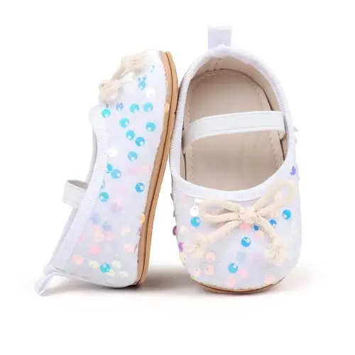 Antheron Baby Girls Mary Jane Flats Soft Sole Infant Moccasins Floral Sparkly Toddler Princess Dress Shoes - 5