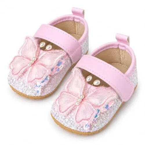 Antheron Baby Girls Mary Jane Flats Soft Sole Infant Moccasins Floral Sparkly Toddler Princess Dress Shoes - ANTHERON