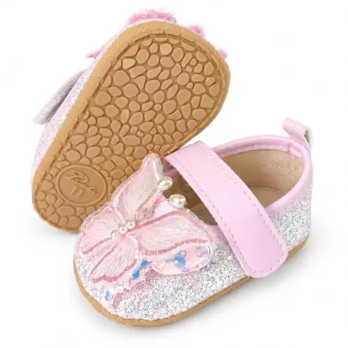 Antheron Baby Girls Mary Jane Flats Soft Sole Infant Moccasins Floral Sparkly Toddler Princess Dress Shoes - 3