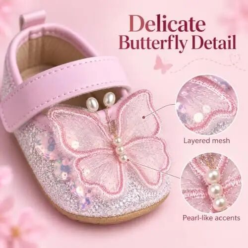 Antheron Baby Girls Mary Jane Flats Soft Sole Infant Moccasins Floral Sparkly Toddler Princess Dress Shoes - ANTHERON (1)