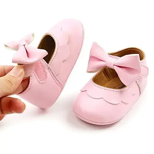 Antheron Baby Girls Mary Jane Flats with Bowknot Non-Slip Toddler First Walkers Princess Dress Shoes - 4