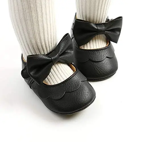 Antheron Baby Girls Mary Jane Flats with Bowknot Non-Slip Toddler First Walkers Princess Dress Shoes - 3
