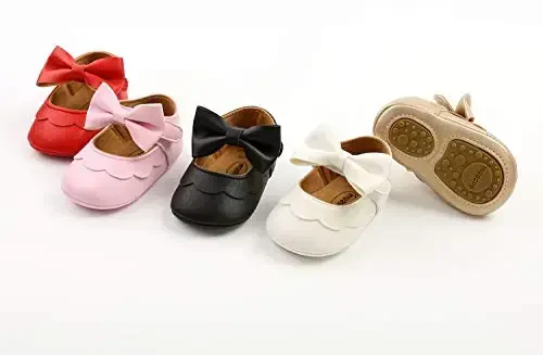 Antheron Baby Girls Mary Jane Flats with Bowknot Non-Slip Toddler First Walkers Princess Dress Shoes - 2