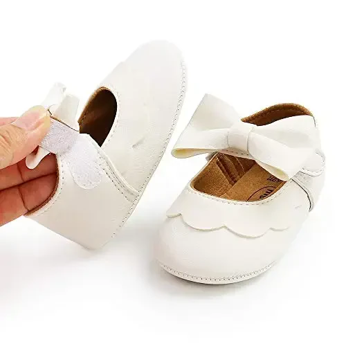 Antheron Baby Girls Mary Jane Flats with Bowknot Non-Slip Toddler First Walkers Princess Dress Shoes - 4