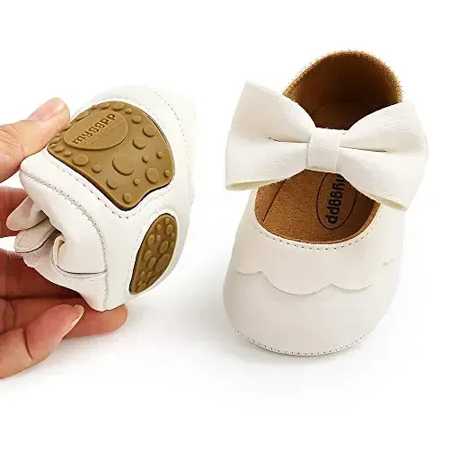 Antheron Baby Girls Mary Jane Flats with Bowknot Non-Slip Toddler First Walkers Princess Dress Shoes - 5