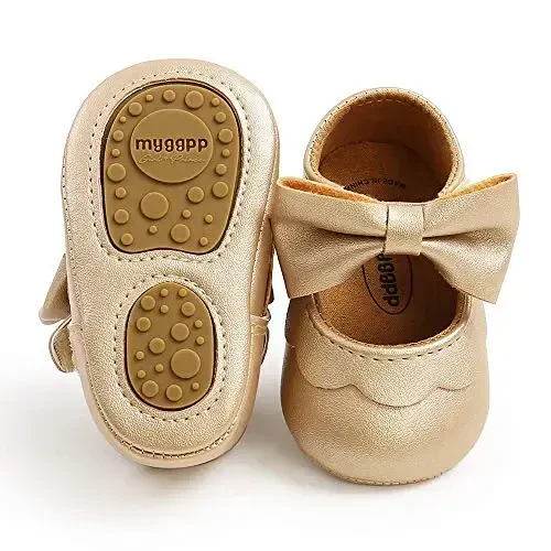 Antheron Baby Girls Mary Jane Flats with Bowknot Non-Slip Toddler First Walkers Princess Dress Shoes 