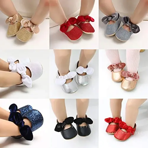 Antheron Baby Girls Mary Jane Flats with Bowknot Non-Slip Toddler First Walkers Princess Dress Shoes - 2