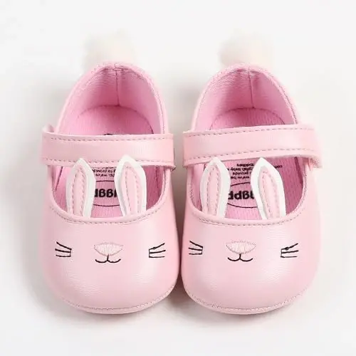 Antheron Baby Girls Mary Jane Flats Yumshoq taglikli chaqaloq mokasinlari Gul naqshli yaltiroq kichkintoy malika ko'ylak poyabzallari - 6