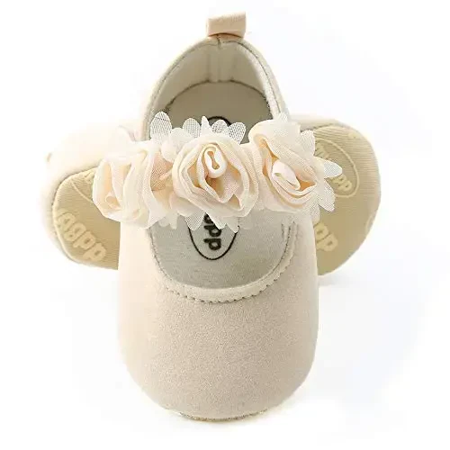 Antheron Baby Girls Mary Jane Flats Yumshoq Taglikli Chaqaloq Mokasinlari Gul naqshli yaltiroq kichkintoy malika ko'ylak poyabzallari 