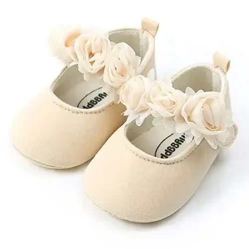 Antheron Baby Girls Mary Jane Flats Yumshoq Taglikli Chaqaloq Mokasinlari Gul naqshli yaltiroq kichkintoy malika ko'ylak poyabzallari - 6