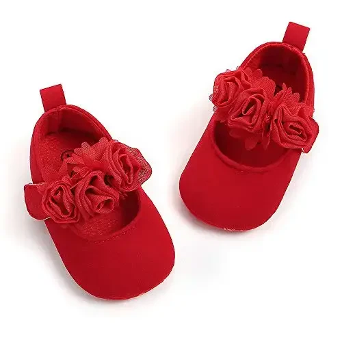Antheron Baby Girls Mary Jane Flats Yumshoq taglikli chaqaloq mokasinlari Gul naqshli yaltiroq qizaloq malika tufli - 4