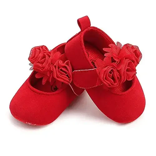 Antheron Baby Girls Mary Jane Flats Yumshoq taglikli chaqaloq mokasinlari Gul naqshli yaltiroq qizaloq malika tufli - 5
