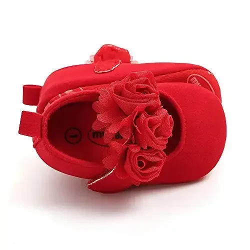 Antheron Baby Girls Mary Jane Flats Yumshoq taglikli chaqaloq mokasinlari Gul naqshli yaltiroq qizaloq malika tufli - 6