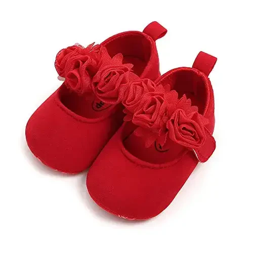 Antheron Baby Girls Mary Jane Flats Yumshoq taglikli chaqaloq mokasinlari Gul naqshli yaltiroq qizaloq malika tufli - 7