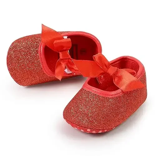 Antheron Baby Girls Mary Jane Flats Yumshoq Taglikli Chaqaloq Mokasinlari Gul Yaltiroq Go'dak Malika Liboslari Poyafzallari - 5