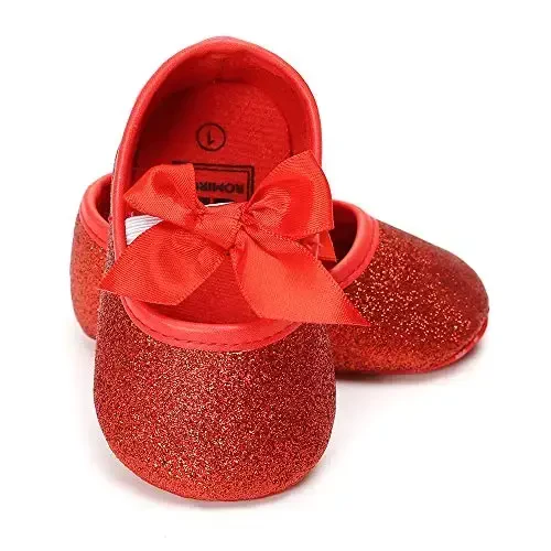 Antheron Baby Girls Mary Jane Flats Yumshoq Taglikli Chaqaloq Mokasinlari Gul Yaltiroq Go'dak Malika Liboslari Poyafzallari - 6