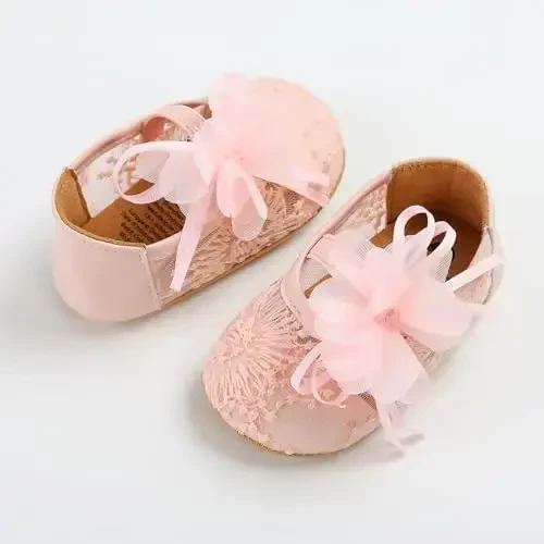 Antheron Baby Girls Mary Jane Flats Yumshoq taglikli chaqaloq mokasinlari Gullari porloq yosh bolalar malika ko'ylak poyafzallari - 6