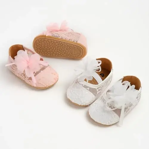 Antheron Baby Girls Mary Jane Flats Yumshoq taglikli chaqaloq mokasinlari Gullari porloq yosh bolalar malika ko'ylak poyafzallari - 3