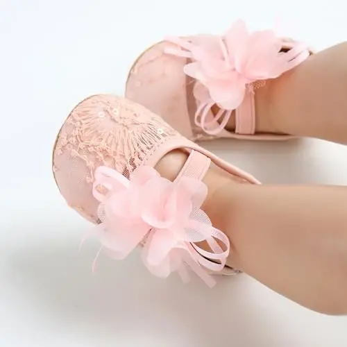 Antheron Baby Girls Mary Jane Flats Yumshoq taglikli chaqaloq mokasinlari Gullari porloq yosh bolalar malika ko'ylak poyafzallari - 5