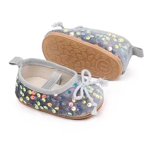 Antheron Baby Girls Mary Jane Flats Yumshoq taglikli chaqaloq mokasinlari Gullari porloq yosh bolalar malika ko'ylak poyafzallari - 3