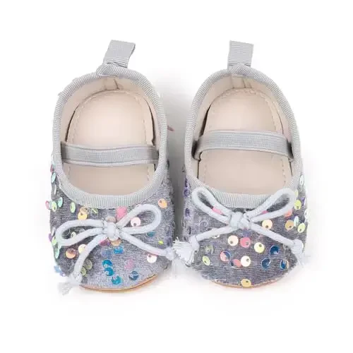 Antheron Baby Girls Mary Jane Flats Yumshoq taglikli chaqaloq mokasinlari Gullari porloq yosh bolalar malika ko'ylak poyafzallari - 4