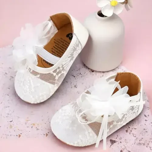 Antheron Baby Girls Mary Jane Flats Yumshoq taglikli chaqaloq mokasinlari Gullashli yaltiroq kichkintoy malika ko'ylak poyabzallari - 3