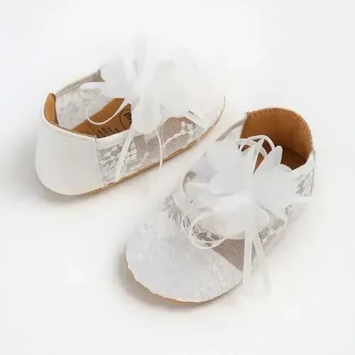 Antheron Baby Girls Mary Jane Flats Yumshoq taglikli chaqaloq mokasinlari Gullashli yaltiroq kichkintoy malika ko'ylak poyabzallari - 6