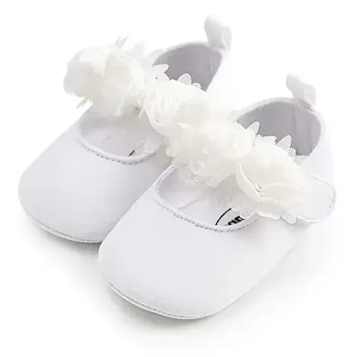 Antheron Baby Girls Mary Jane Flats Yumshoq Taglikli Go'dak Mokasinlari Gul Ko'rinishli Yaltiroq Yosh Qizaloqlar Malika Liboslari Poyafzali - 6