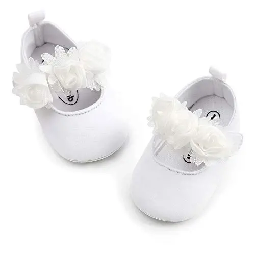 Antheron Baby Girls Mary Jane Flats Yumshoq Taglikli Go'dak Mokasinlari Gul Ko'rinishli Yaltiroq Yosh Qizaloqlar Malika Liboslari Poyafzali - 3