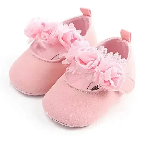 Antheron Baby Girls Mary Jane Flats Yumshoq taglikli go'dak mokasinlari Gul naqshli yaltiroq chaqaloq malika ko'ylak poyafzallari - 6