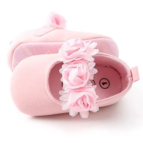 Antheron Baby Girls Mary Jane Flats Yumshoq taglikli go'dak mokasinlari Gul naqshli yaltiroq chaqaloq malika ko'ylak poyafzallari - 4