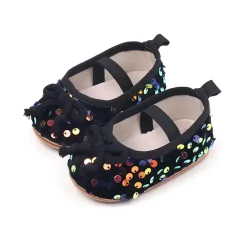 Antheron Baby Girls Mary Jane Flats Yumshoq Taglikli Go'dak Mokasinlari Gullari Uchqunli Yosh Go'dak Malika Liboslari Poyafzallari - 5