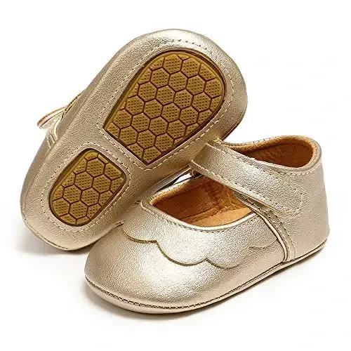 Antheron Baby Girls Mary Jane Flats with Bowknot Non-Slip Toddler First Walkers Princess Dress Shoes 