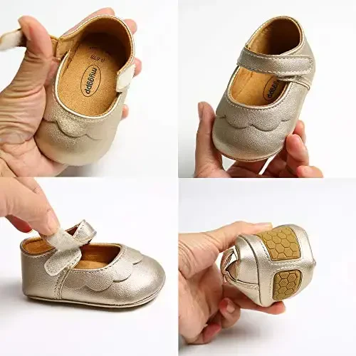 Antheron Baby Girls Mary Jane Flats with Bowknot Non-Slip Toddler First Walkers Princess Dress Shoes - 6