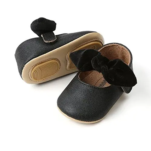 Antheron Baby Girls Mary Jane Flats with Bowknot Non-Slip Toddler First Walkers Princess Dress Shoes - 3