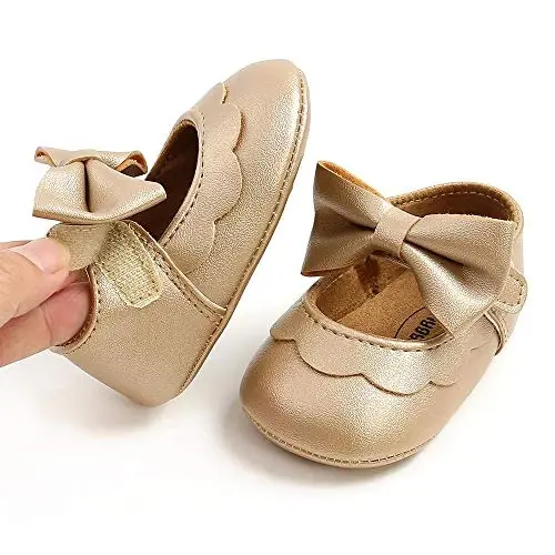 Antheron Baby Girls Mary Jane Flats with Bowknot Non-Slip Toddler First Walkers Princess Dress Shoes - 6