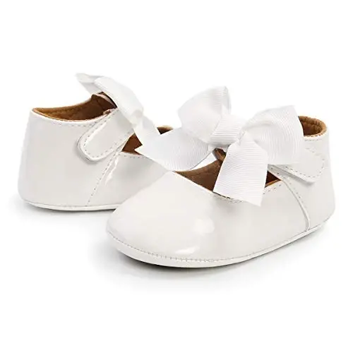 Antheron Baby Girls Mary Jane Flats with Bowknot Non-Slip Toddler First Walkers Princess Dress Shoes - 6