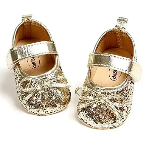 Antheron Baby Girls Mary Jane Flats Soft Sole Infant Moccasins Floral Sparkly Toddler Princess Dress Shoes - ANTHERON